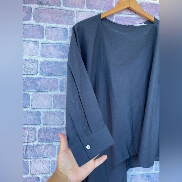 Harshman Womens Mabel Cotton Asymmetrical blue Top large - Picture 6 of 17